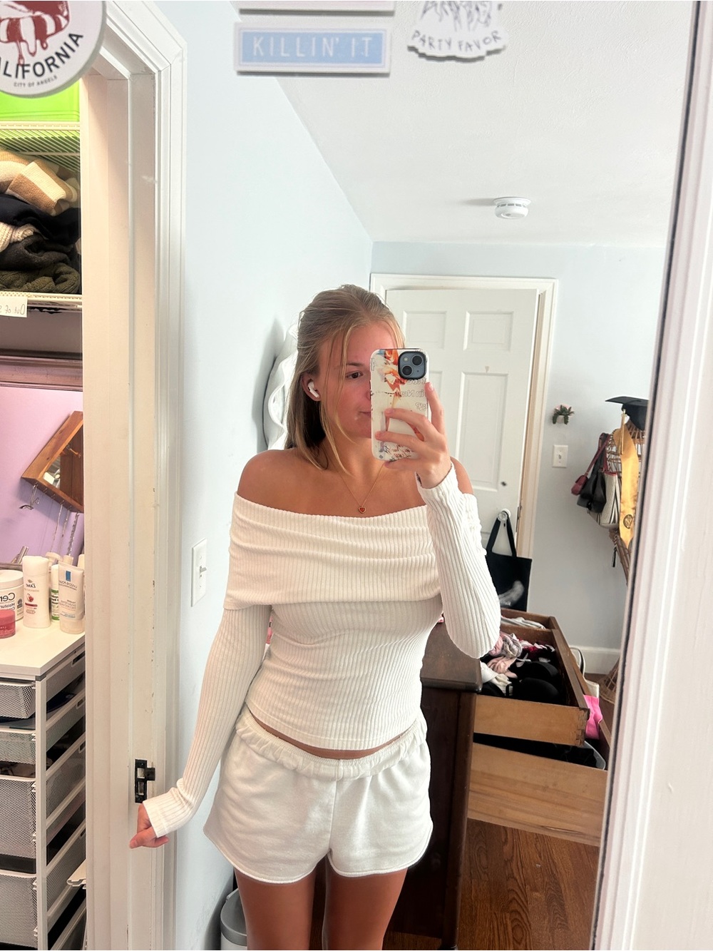 Urban Outfitters Off-the-Shoulder Ribbed Sweater - White